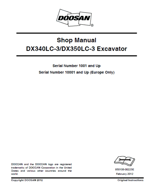 Doosan DX340LC-3 and DX350LC-3 Excavator Service Manual