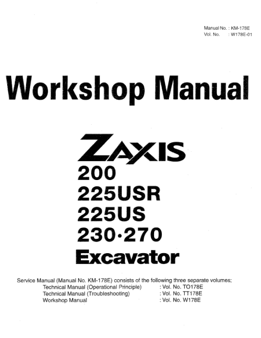 Hitachi ZX200, ZX225USR, ZX230 and ZX270 ZAXIS Excavator Repair Manual