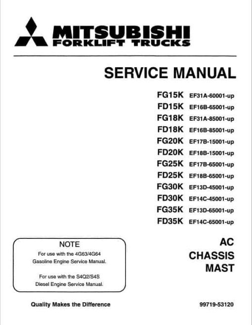 Mitsubishi FG15K, FG18K, FG20K, FG25K, FG30K, FG35K Forklift Service Manual