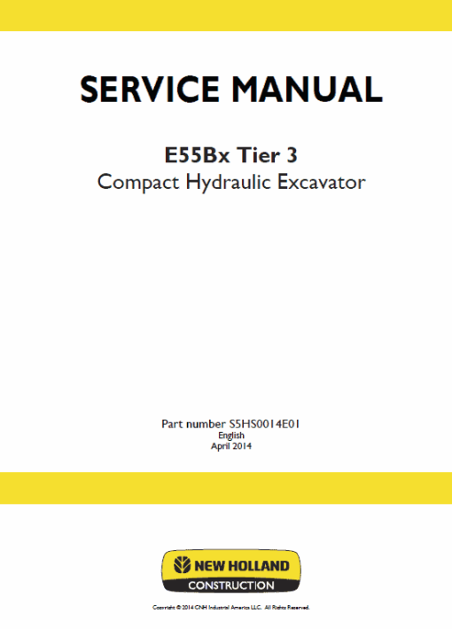 New Holland E55Bx Tier 3 Compact Excavator Service Manual