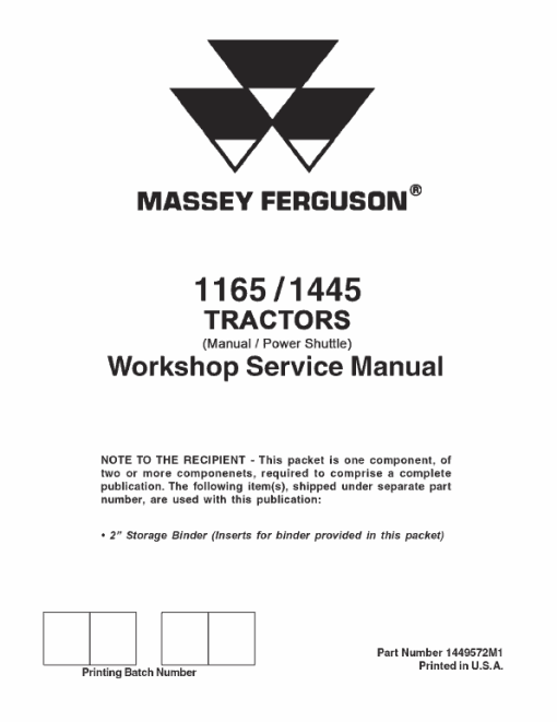 Massey Ferguson 1165, 1445 Tractor Service Manual