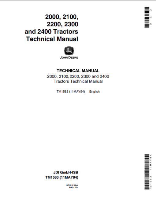 John Deere 2000, 2100, 2200, 2300, 2400 Tractors Repair Technical Manual