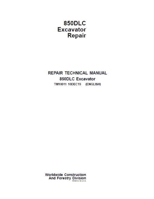 John Deere 850DLC Excavator Repair Technical Manual