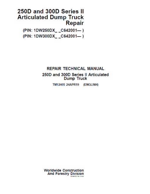 John Deere 250D, 300D Series 2 Dump Truck Technical Manual (S.N. after C642001 - )