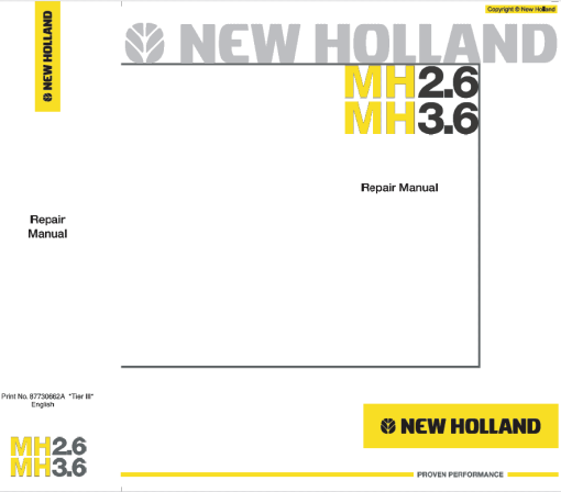 New Holland MH2.6 and MH3.6 Tier 3 Wheeled Excavator Manual