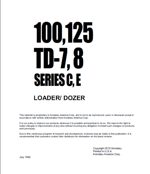 Komatsu Dresser 100C, 100E ,125C and 125E Dozer Service Manual