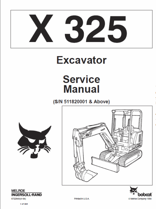 Bobcat X325 and X328 Excavator Service Manual