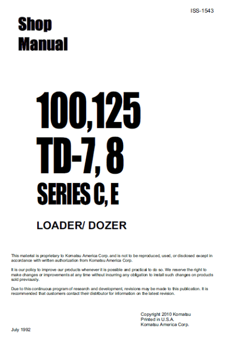 Komatsu Dresser TD7C, TD7E, TD8C and TD8E Dozer Service Manual - Image 2