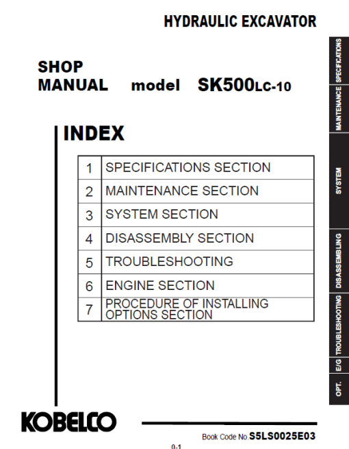 Kobelco SK500LC-10 Hydraulic Excavator Repair Service Manual