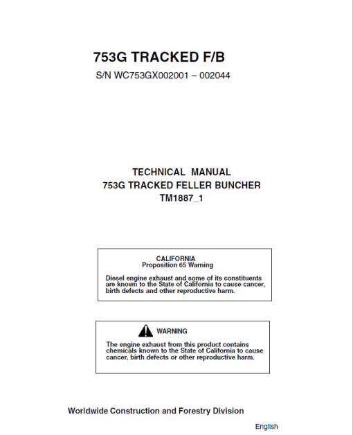 John Deere 753G Feller Buncher Service Repair Manual (002001 – 002044)