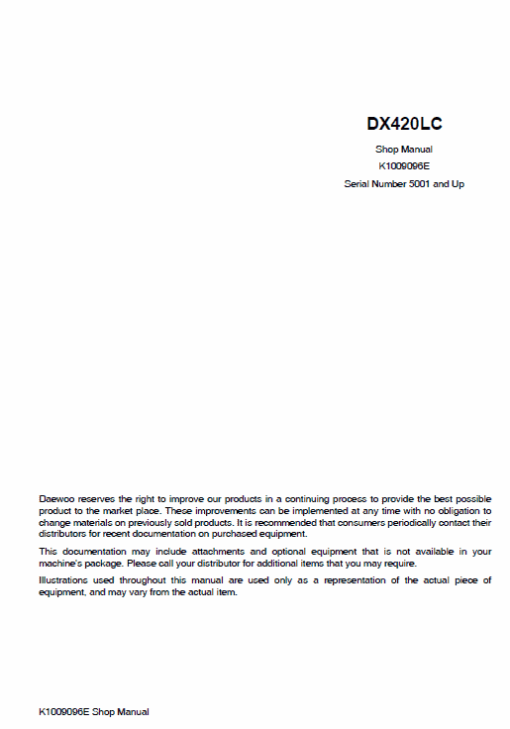 Doosan Daewoo DX420LC Excavator Service Manual - Image 2