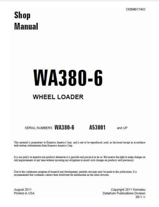 Komatsu WA380-6 Wheel Loader Service Manual - Image 3