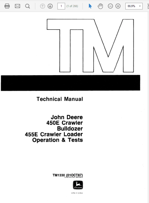 John Deere 450E, 455E Crawler Bulldozer Loader Technical Manual