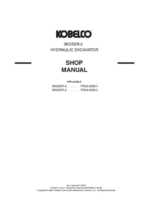 Kobelco SK25SR-2 Excavator Service Manual