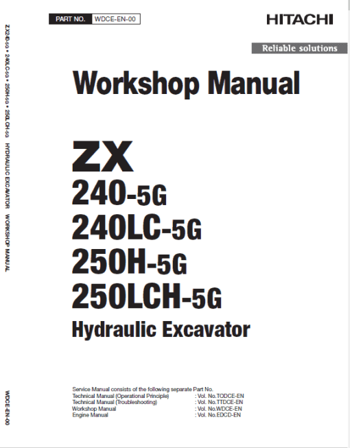 Hitachi ZX240-5G, ZX240LC-5G and ZX250LCH-5G Excavator Repair Manual