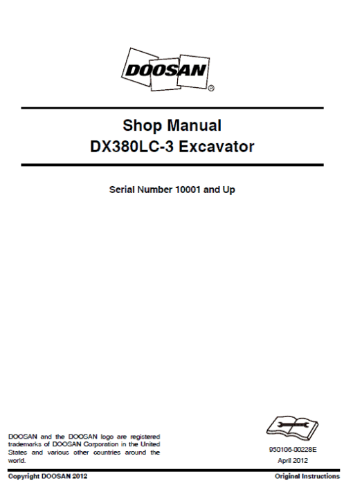 Doosan DX380LC-3 Excavator Service Manual