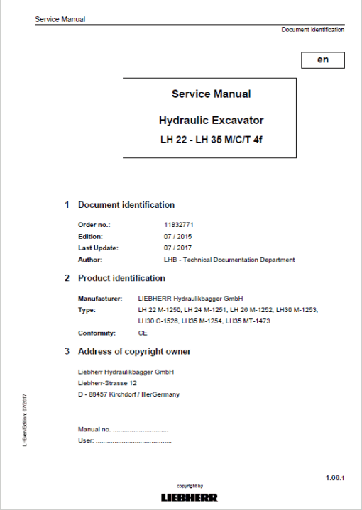 Liebherr LH22C, LH22M, LH24, LH26M, LH30C, LH30M, LH35M, LH35T Excavator Manual