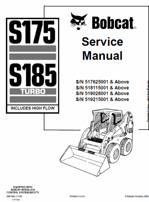 Bobcat S175 and S185 Skid-Steer Loader Service Manual - Image 6