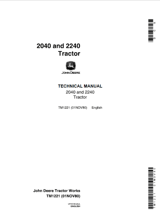 John Deere 2040, 2240 Tractors Repair Technical Manual