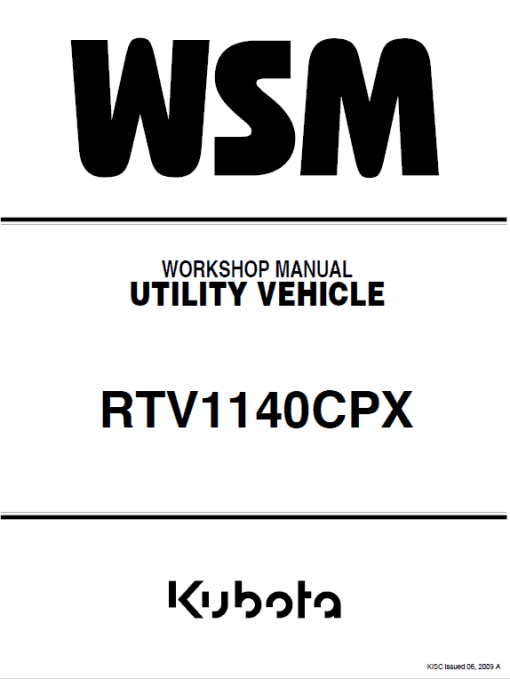 Kubota RTV1140CPX Utility Vehicle Workshop Service Manual