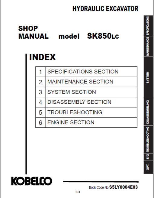 Kobelco SK850LC Hydraulic Excavator Repair Service Manual