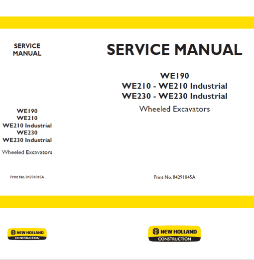 New Holland WE190, WE210 and WE230 Wheeled Excavators Manual