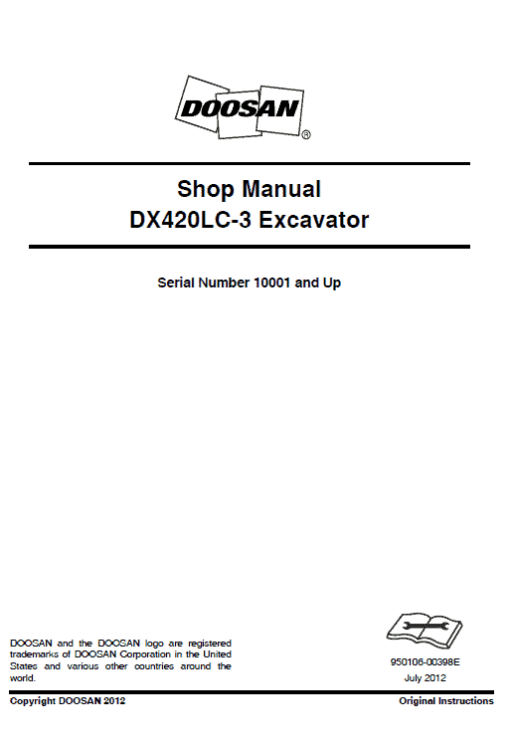 Doosan DX420LC-3 Excavator Service Manual