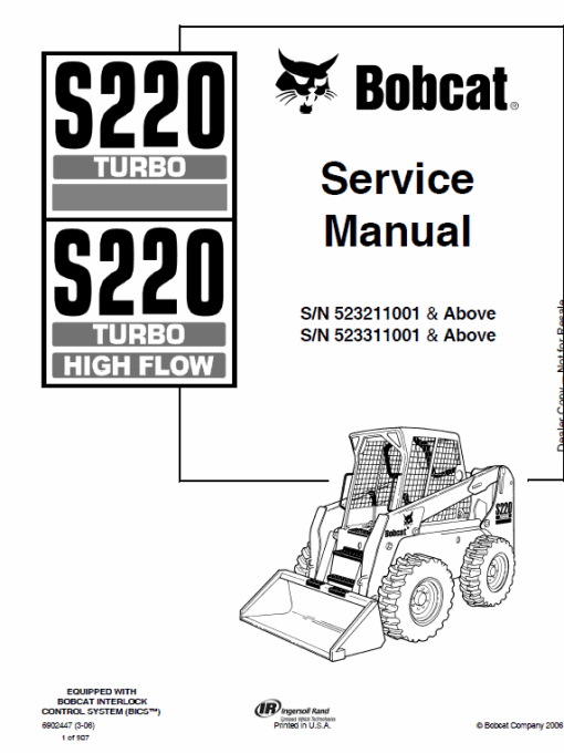 Bobcat S220 Turbo Skid-Steer Loader Service Manual