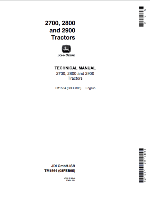 John Deere 2700, 2800, 2900 Tractors Repair Technical Manual