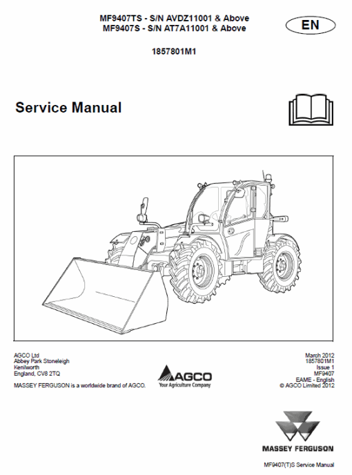 Massey Ferguson MF 9407TS, 9407S Telescopic Handler Service Manual