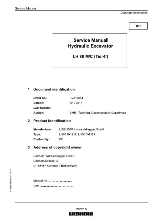 Liebherr LH80C, LH80M Tier 4F Hydraulic Excavator Service Manual