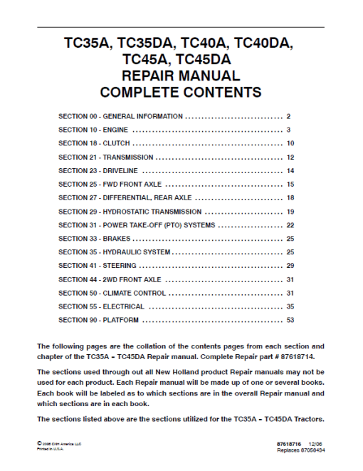 New Holland TC40DA, TC45A, TC45DA Tractor Service Manual