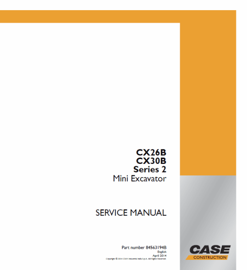 Case CX26B, CX30B Series 2 Mini Excavator Service Manual