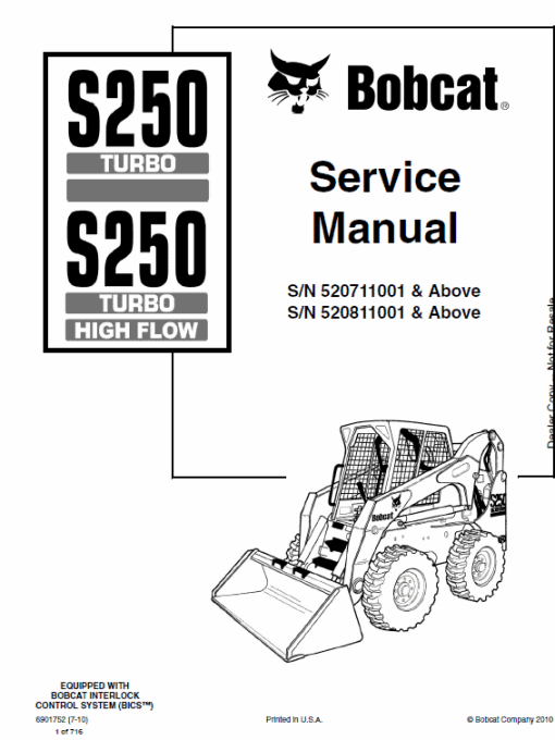 Bobcat S250 and S300 Turbo Skid-Steer Loader Service Manual - Image 6