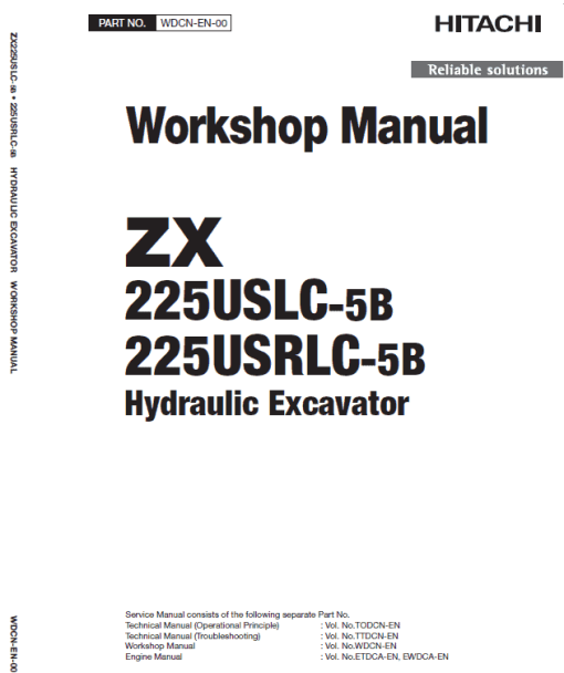 Hitachi ZX225USLC-5B and ZX225USRLC-5B ZAXIS Excavator Repair Manual