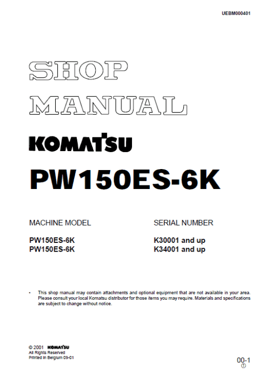 Komatsu PW150ES-6K Excavator Service Manual