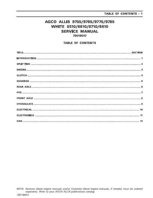 AGCO Allis 9755, 9765, 9775, 9785 Tractors Service Manual