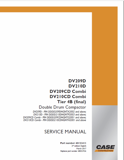 Case DV209D, DV210D, DV209CD, DV210CD Drum Compactor Service Manual