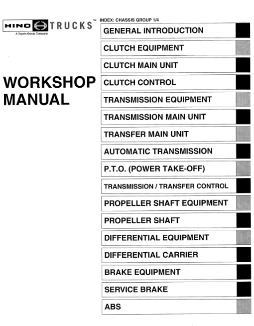 Hino 145, 165, 185, 238, 258LP, 268, 308, 338 Series Year 2009 Repair Manual