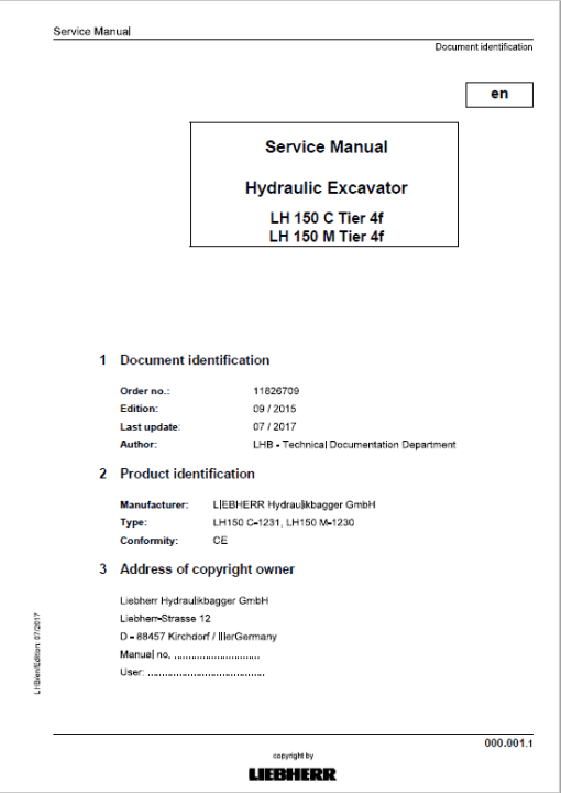 Liebherr LH150C, LH150M Tier 4F Hydraulic Excavator Service Manual