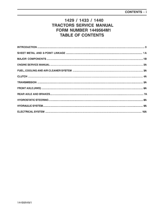 Massey Ferguson 1429, 1433, 1440 Tractor Service Manual