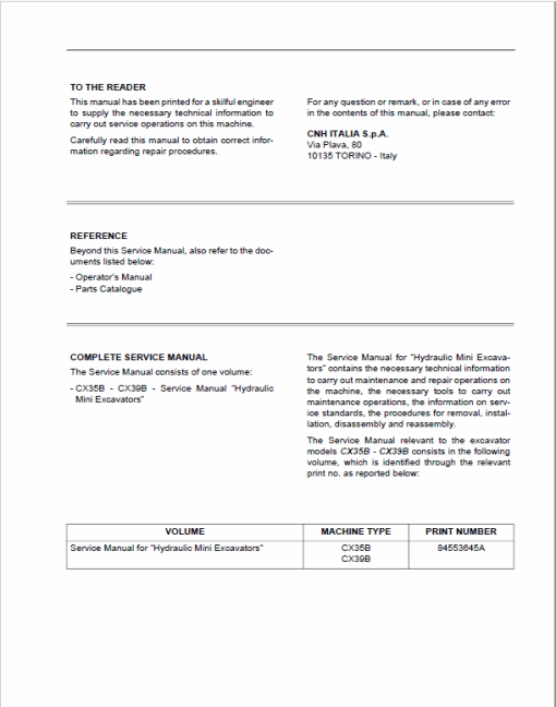 Case CX35B, CX39B Mini Excavator Service Manual