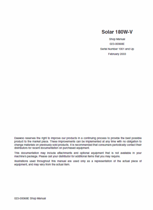 Doosan Daewoo Solar S180W-V Excavator Service Manual - Image 4