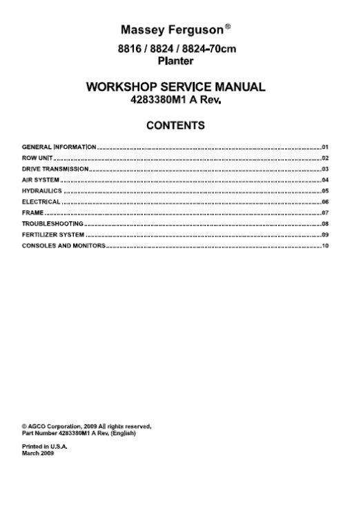 Massey Ferguson 8816, 8824 Planter Service Manual