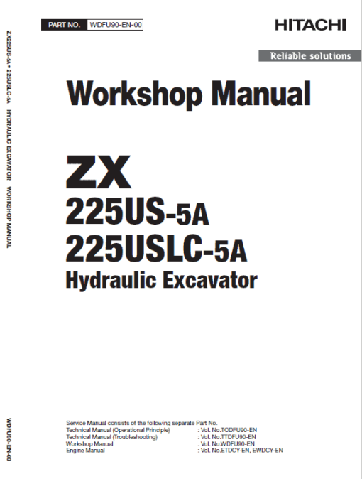 Hitachi ZX225US-5A and ZX225USLC-5A ZAXIS Excavator Repair Manual