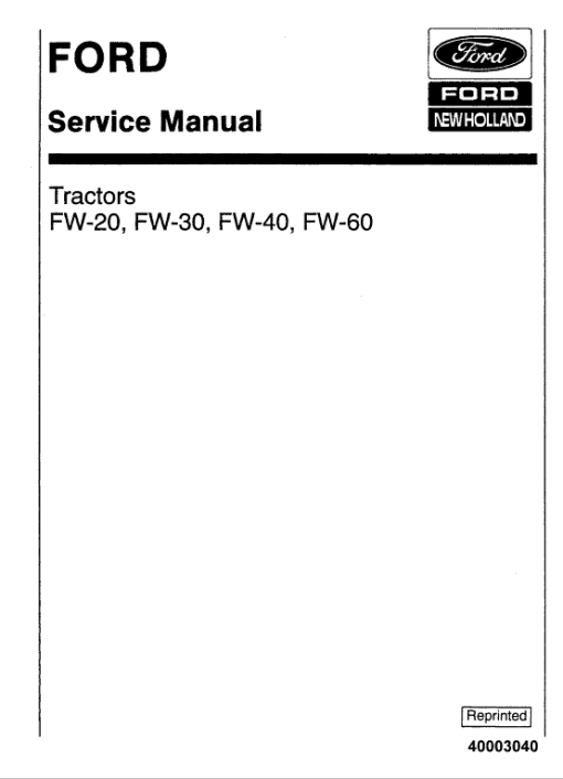 Ford FW-20, FW-30, FW-40, FW-60 Tractors Service Manual