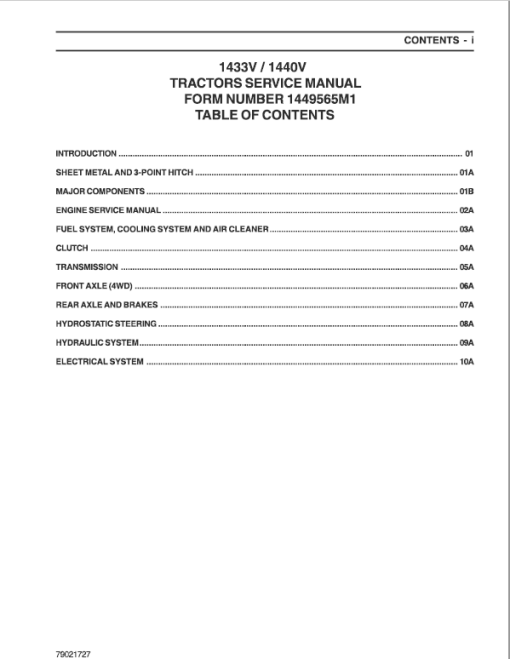 Massey Ferguson 1433V, 1440V Tractor Service Manual