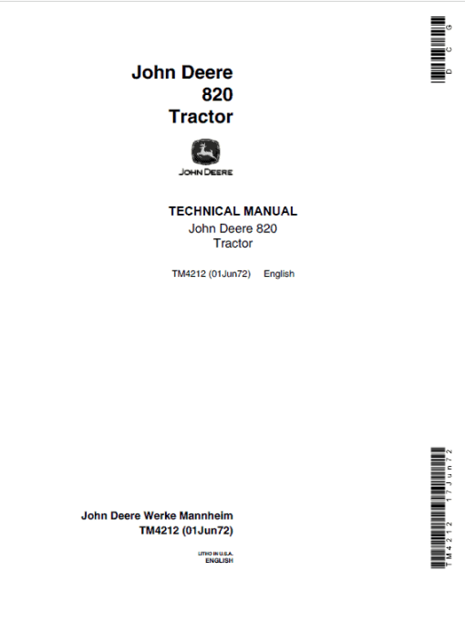 John Deere 820 Tractor Repair Technical Manual (S.N after 37000 -)