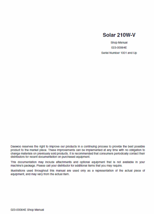 Doosan Daewoo Solar S210W-V Excavator Service Manual - Image 4