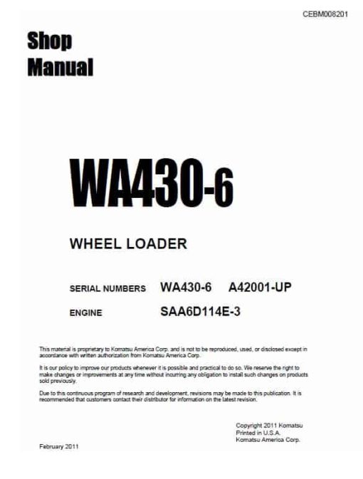 Komatsu WA430-6, WA430-6E0 Wheel Loader Service Manual - Image 3